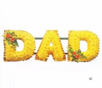 Dad flower letter tribute orange gold and yellow Code: JGFF206YOGD | Local delivery or collect from our shop only
