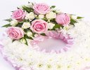 Traditional Pink and White Bassed Wreath Code: F13680PS | National Delivery and Local Delivery Or Collect From Shop
