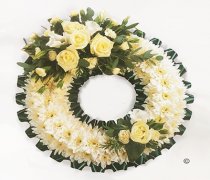 Traditional Green and White Massed Wreath Code: JGFF480GWW  | Local Delivery Or Collect From Shop Only