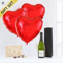 Hearts with champagne and luxury chocolates Code: JGFV854PRBCC | Local delivery or collect from shop only