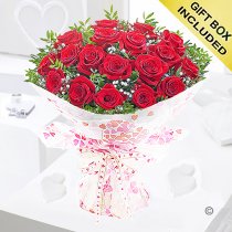 Valentine's 18 hugs and kisses red rose hand tied Code: JGFV424018RR | Local delivery or collect from our shop only