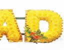 Dad flower letter tribute orange gold and yellow Code: JGFF206YOGD | Local delivery or collect from our shop only