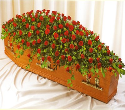 Red Rose Extra Large Coffin Spray Code JGFCS1201RE  | Local Delivery Or Collect From Shop Only