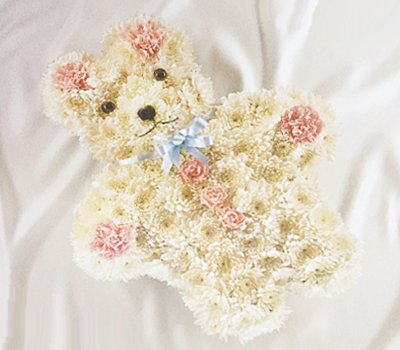 Teddy Bear Funeral Flower Tribute Code: JGFF1121PTB | Local Delivery Or Collect From Shop Only