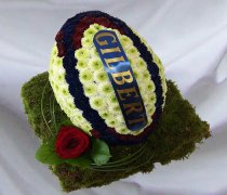Rugby Ball Funeral Flowers 3D Navy Blue, Burgundy and White   Code: JGF946NBW