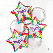 Congratulations stars silver balloon bouquet Code: JGFC02451ZF | Local Delivery Or Collect From Shop Only