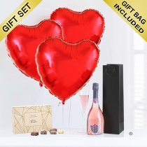 Hearts and sparkling rosé wine with luxury chocolates Code: JGFG025PRB-C | Local Delivery Or Collect From Shop Only