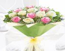 12 Pink and white rose mixed hand-tied Code: JGF945012PWR| Local delivery or collect from shop our only