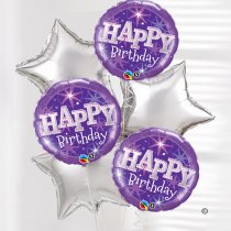 Happy birthday balloon Bouquet purple and silver Code: JGFB0231431SB | Local Delivery Or Collect From Shop Only