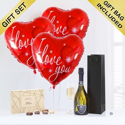 Love Hearts With Prosecco and Chocolates Code: JGFG742LPC | Local Delivery Or Collect From Shop Only