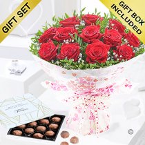 12 hugs and kisses with a luxury box of Belgian milk chocolate truffles Code: JGFV421242RRT | Local delivery or collect from our shop only