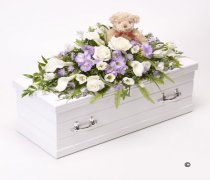 Children's Blue & Lilac Casket Spray with Teddy Bear Code: F13781BS