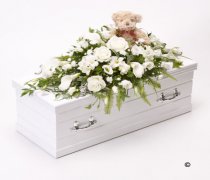 Children's White Casket Spray with Teddy Bear Code: F13781WS