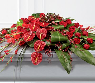 Rose, Orchid and Anthurium Casket Spray Code: F13871RS | National and Local Delivery