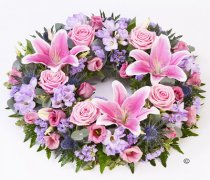 Pink & Lilac Rose and Lily Wreath Code: F13050MS