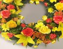 Yellow and Orange Rose and Lily Wreath Code: JGFF970OYW | Local Delivery Or Collect From Shop Only