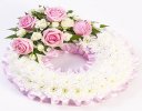 Traditional Pink and White Bassed Wreath Code: F13680PS | National Delivery and Local Delivery Or Collect From Shop