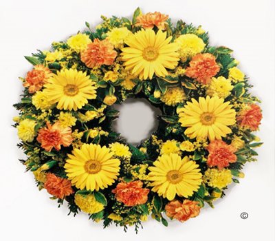 Yellow and Orange Classic Sunshine Wreath Code: JGFF2310YOSW | Local Delivery Or Collect From Shop Only