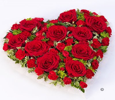 Classic red rose and red spray carnation heart Code: FL83460RS| Local delivery or collect from our shop only