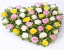 Yellow, White and Pink Mixed Rose Heart Code: F13181MS | National and Local Delivery