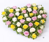 Yellow, White and Pink Mixed Rose Heart Code: F13181MS | National and Local Delivery