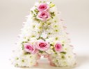 Pink Rose and White Freesia White Massed Letter Tribute Code: JGFF141PRWL| Local delivery or collect from our shop only