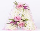 Pink Rose and White Spray Rose White Massed Letter Tribute Code: JGFF4591PS | Local delivery or collect from our shop only