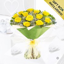 12 Yellow Rose Hand-tied with gypsophila Code: JGF945012YR | Local delivery or collect from our shop only