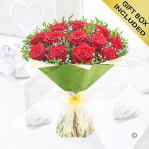 12 Luxury Red Roses ith Gypsophila  Code: JGF945012RR | Local delivery or collect from our shop only