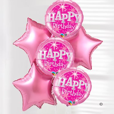 Happy birthday balloon bouquet pink on pink Code: JGFB0231431PB | Local Delivery Or Collect From Shop Only