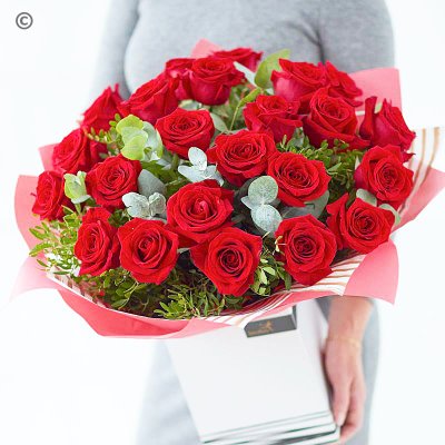 Valentines luxury 24 red rose hand-tied Interflora Code: VCROR2400 | National delivery and local delivery or collect from our shop