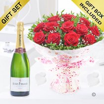 Valentine's 12 hugs and kisses with a delicious bottle champagne Code: JGFV424012RRJC | Local delivery or collect from our shop only