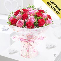 Valentine's 18 raspberry pink hugs and kisses Code: JGFV42418PR | Local delivery or collect from our shop only
