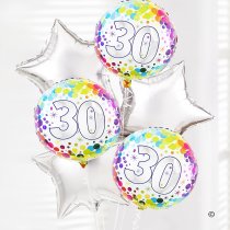 30th birthday balloon bouquet silver and dots Code: JGF02930SDBB | Local Delivery Or Collect From Shop Only