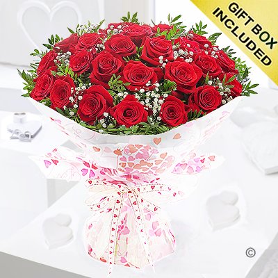 24 red roses hugs and kisses hand tied Code: JGF424024RR | Local Delivery Or Collect From Shop Only
