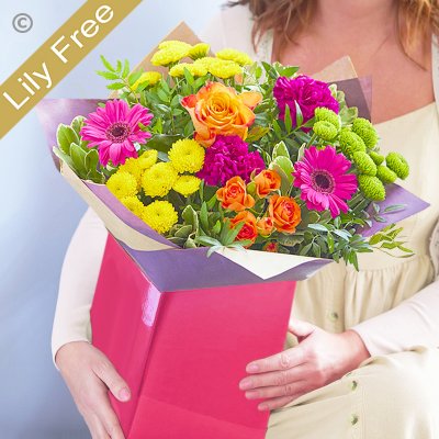 Mothers Day brights lily free bouquet Code: MDLFHTB1 | Local delivery or collect from shop only