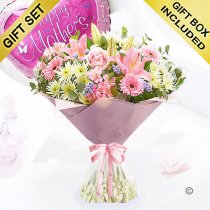 Happy mothers day hand-tied with a happy mothers day balloon Code: JGFM475HMHT-MB | Local delivery or collect from our shop only