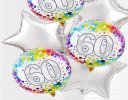 60th happy birthday balloon bouquet silver stars Code: JGF0260SSHB | Local Delivery Or Collect From Shop Only