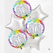 60th happy birthday balloon bouquet silver stars Code: JGF0260SSHB | Local Delivery Or Collect From Shop Only