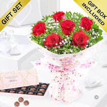 6 hugs and kisses with a box of luxury Belgian salted caramel chocolate truffles Code: JGF60006RRSCT | Local delivery or collect from shop only
