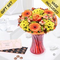 Aurelia sunset vase with a box of luxury Belgian salted caramel chocolate truffles Code JGFA396345ASCT| Local delivery or collect from shop only