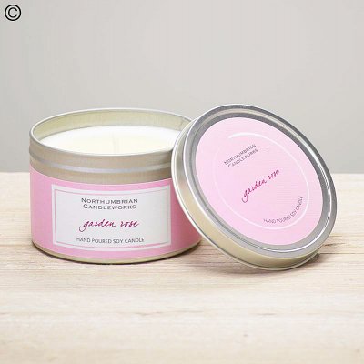 Garden rose candle in a tin Code: C15471ZF | National delivery, local delivery or collect from shop