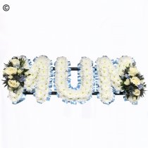 Mum funeral flower letter tribute blue and white Code: JGFF1872BWM | Local delivery or collect from our shop only