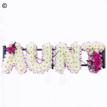 Aunt funeral flower letter tribute pink and white Code: JGFF4872PWA | Local delivery or collect from our shop only