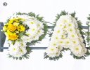 Paul funeral flower letter tribute yellow and white Code: JGFF3872YWP | Local delivery or collect from our shop only