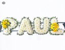 Paul funeral flower letter tribute yellow and white Code: JGFF3872YWP | Local delivery or collect from our shop only