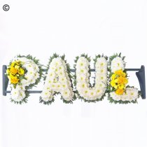 Paul funeral flower letter tribute yellow and white Code: JGFF3872YWP | Local delivery or collect from our shop only
