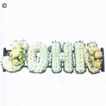 John funeral flower letter tribute cream and white Code: JGFF1872CWJ | Local delivery or collect from our shop only