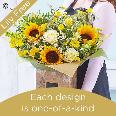 Handcrafted lily free yellow and white bouquet Code: LFHYHTU1 | National delivery and local delivery or collect from our shop