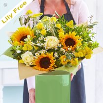 Handcrafted lily free yellow and white bouquet Code: JGFLFHYHTU1 | Local delivery or collect from our shop only